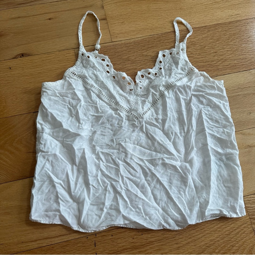 H&M White Eyelet Trim Spaghetti Strap Tank Crop Top